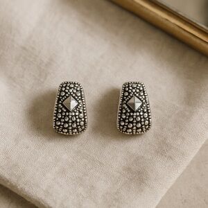 Vintage Sterling silver & Marcasite small drop earrings. One missing stone. #169